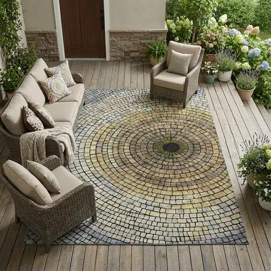 Gold And Gray Geometric Washable Indoor Outdoor Area Rug Photo 1