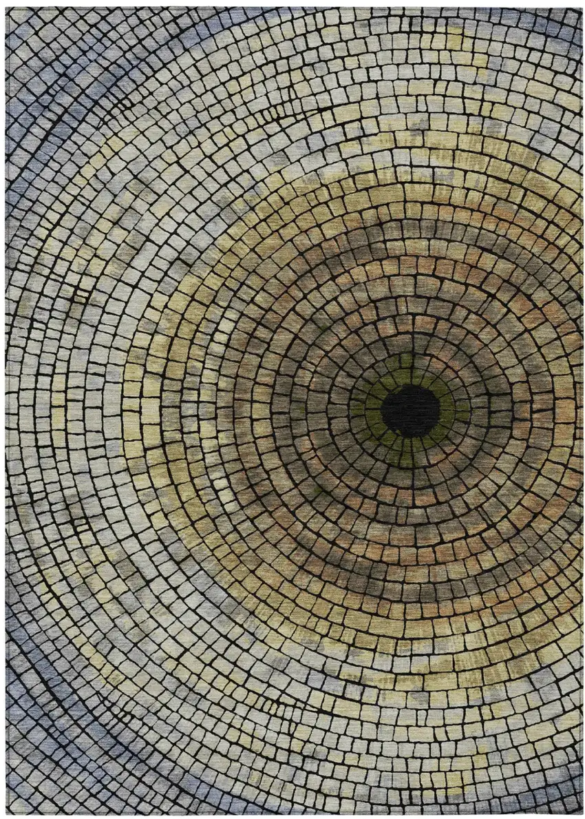 Gold And Gray Geometric Washable Indoor Outdoor Area Rug Photo 2