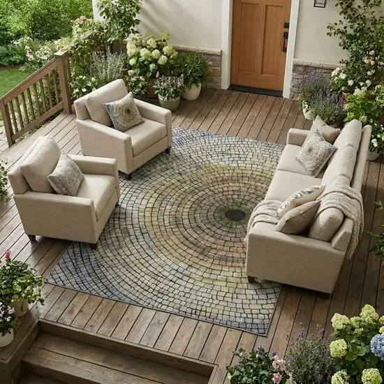 Gold And Gray Geometric Washable Indoor Outdoor Area Rug Photo 1