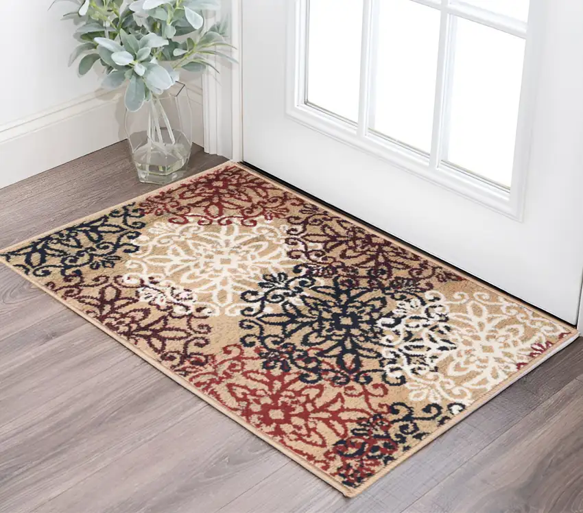 Gold And Gray Medallion Power Loom Stain Resistant Area Rug Photo 1