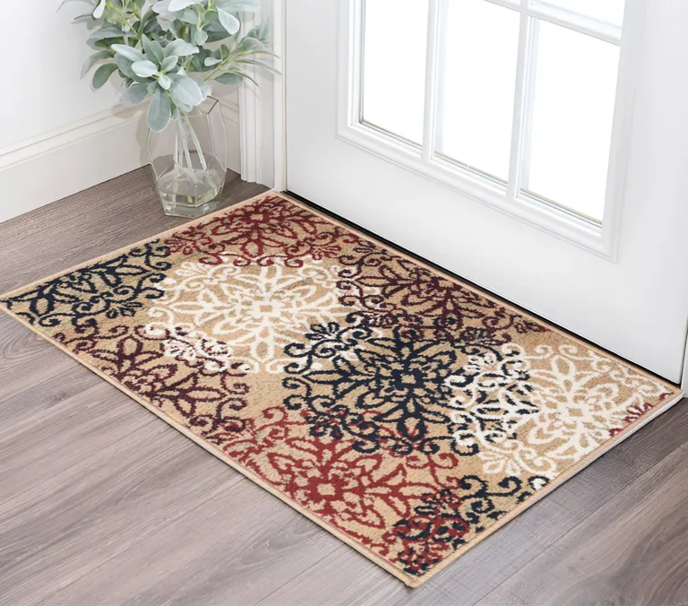 Gold And Gray Medallion Power Loom Stain Resistant Area Rug Photo 5