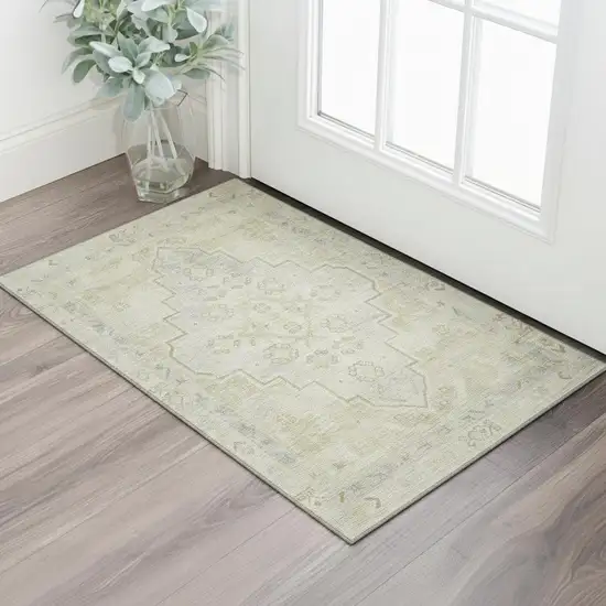 Gold And Gray Medallion Washable Area Rug With UV Protection Photo 2