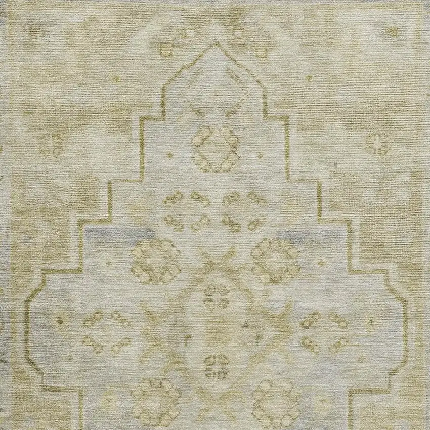 Gold And Gray Medallion Washable Area Rug With UV Protection Photo 3