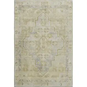 Photo of Gold And Gray Medallion Washable Area Rug With UV Protection