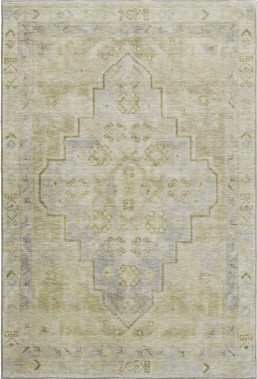Gold And Gray Medallion Washable Area Rug With UV Protection Photo 1
