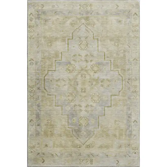 Gold And Gray Medallion Washable Area Rug With UV Protection Photo 2