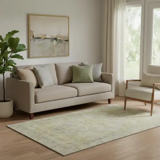 Gold And Gray Medallion Washable Area Rug With UV Protection Photo 2