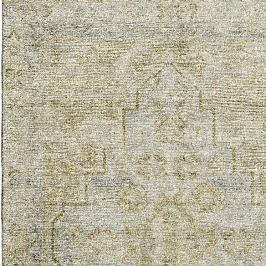 Gold And Gray Medallion Washable Area Rug With UV Protection Photo 3