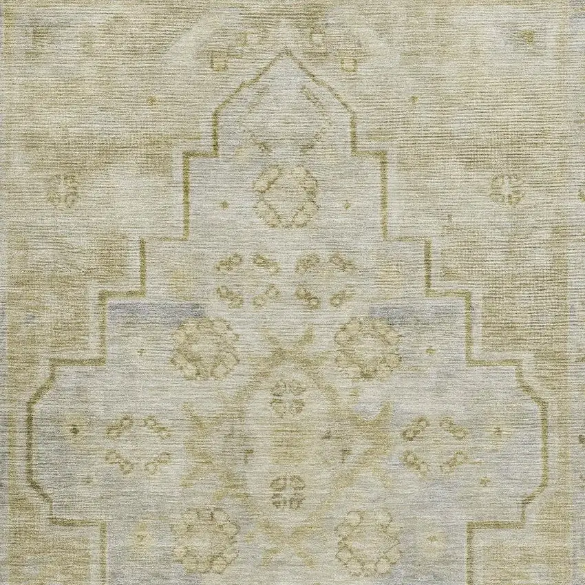 Gold And Gray Medallion Washable Area Rug With UV Protection Photo 3