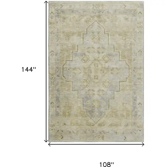 Gold And Gray Medallion Washable Area Rug With UV Protection Photo 9