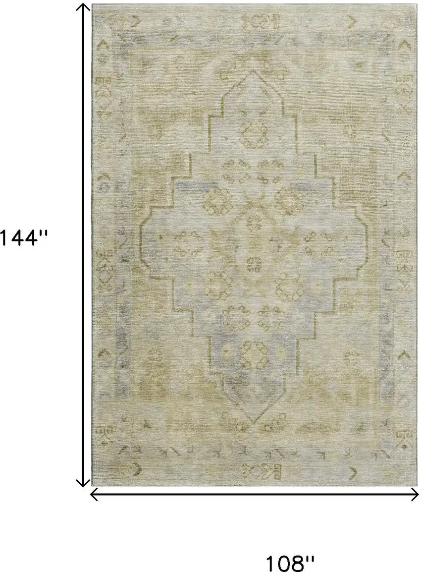 Gold And Gray Medallion Washable Area Rug With UV Protection Photo 9