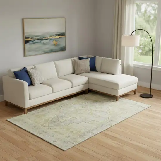 Gold And Gray Medallion Washable Area Rug With UV Protection Photo 2