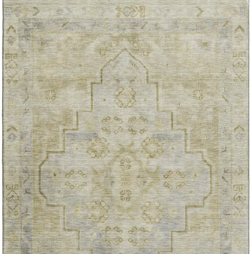 Gold And Gray Medallion Washable Area Rug With UV Protection Photo 4