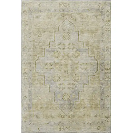 Gold And Gray Medallion Washable Area Rug With UV Protection Photo 3