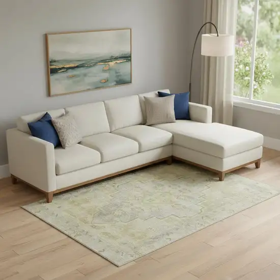 Gold And Gray Medallion Washable Area Rug With UV Protection Photo 2