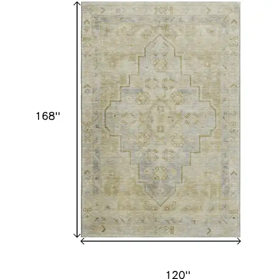 Gold And Gray Medallion Washable Area Rug With UV Protection Photo 8