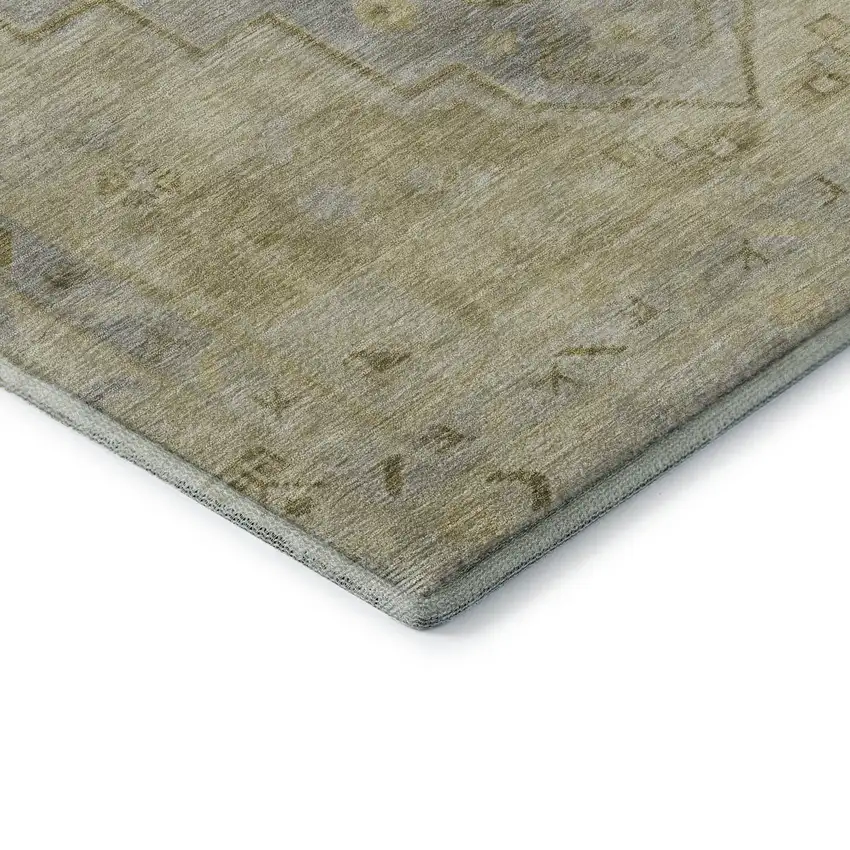 Gold And Gray Medallion Washable Area Rug With UV Protection Photo 7