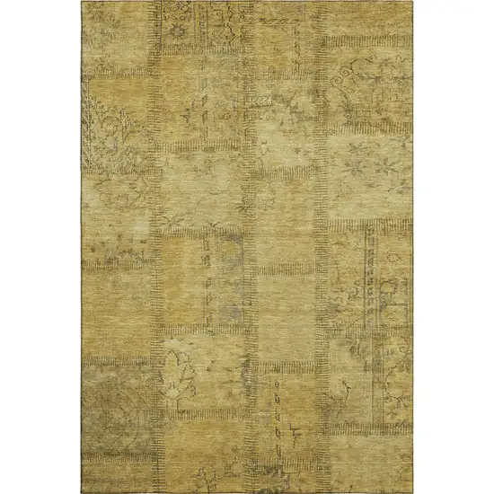 Gold And Gray Patchwork Washable Area Rug With UV Protection Photo 6
