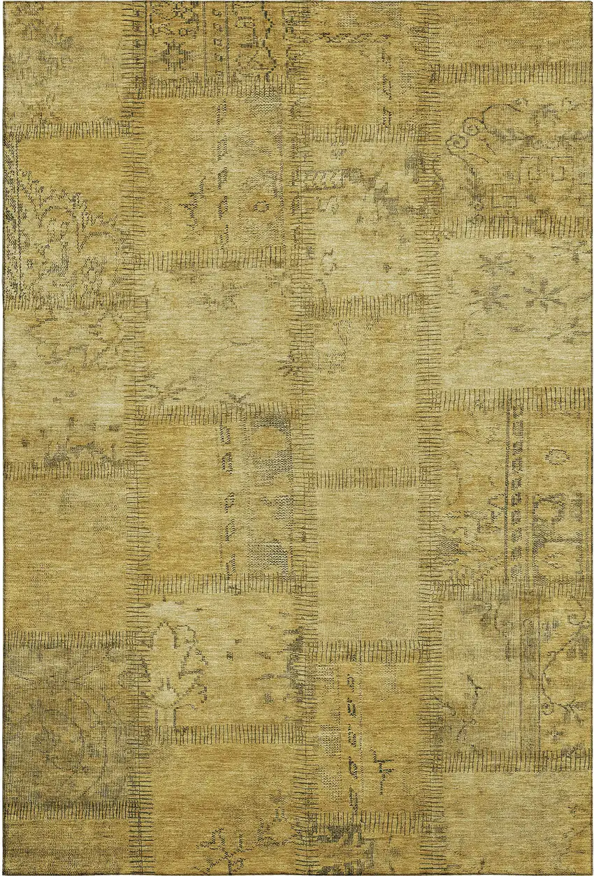 Gold And Gray Patchwork Washable Area Rug With UV Protection Photo 6