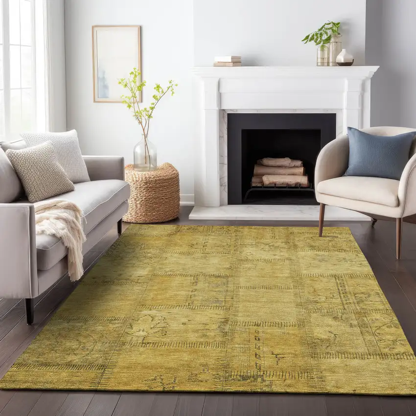 Gold And Gray Patchwork Washable Area Rug With UV Protection Photo 4
