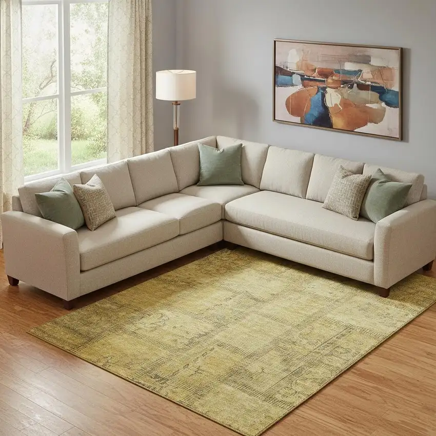 Gold And Gray Patchwork Washable Area Rug With UV Protection Photo 1