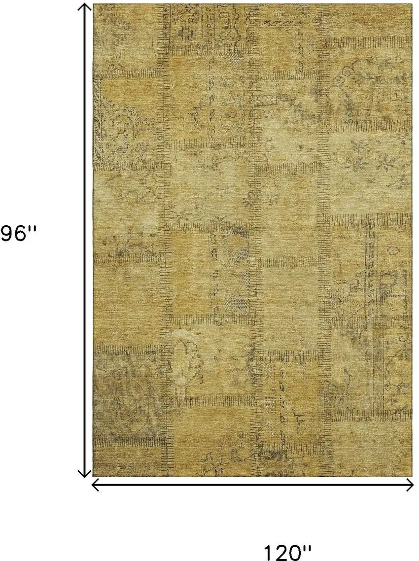 Gold And Gray Patchwork Washable Area Rug With UV Protection Photo 3