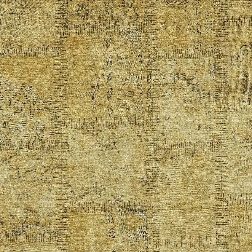 Gold And Gray Patchwork Washable Area Rug With UV Protection Photo 4