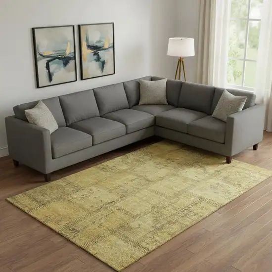 Gold And Gray Patchwork Washable Area Rug With UV Protection Photo 1