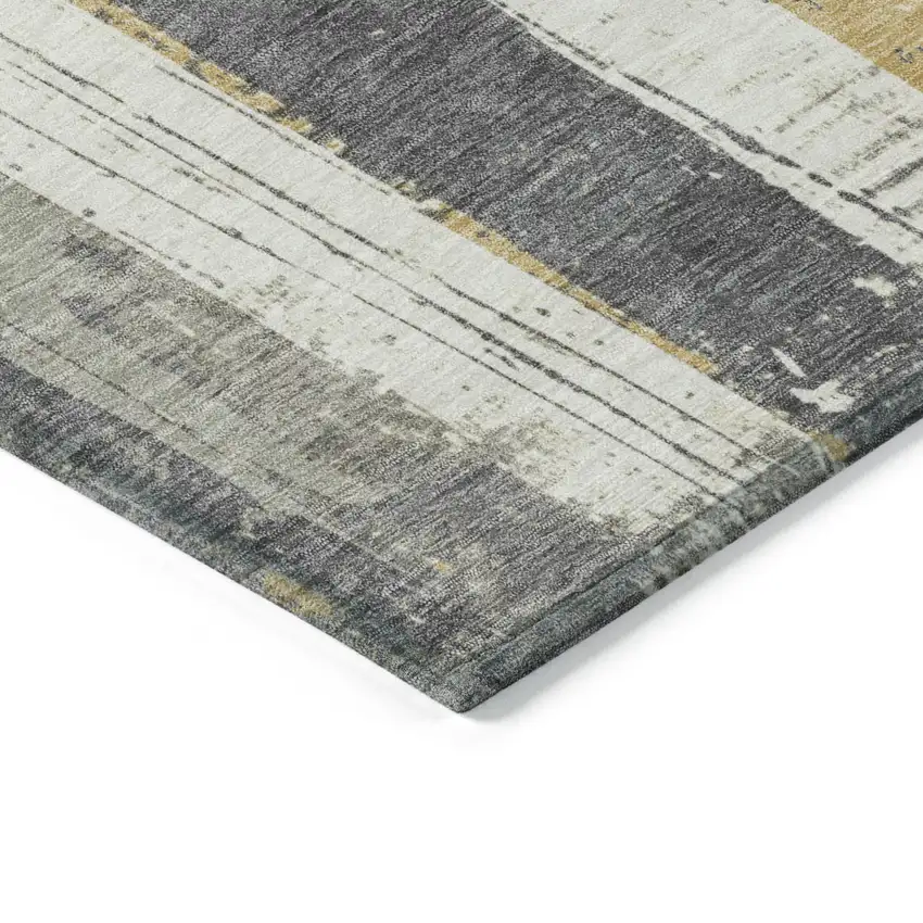 Gold And Gray Striped Washable Indoor Outdoor Area Rug Photo 6