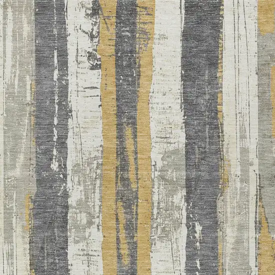 Gold And Gray Striped Washable Indoor Outdoor Area Rug Photo 7