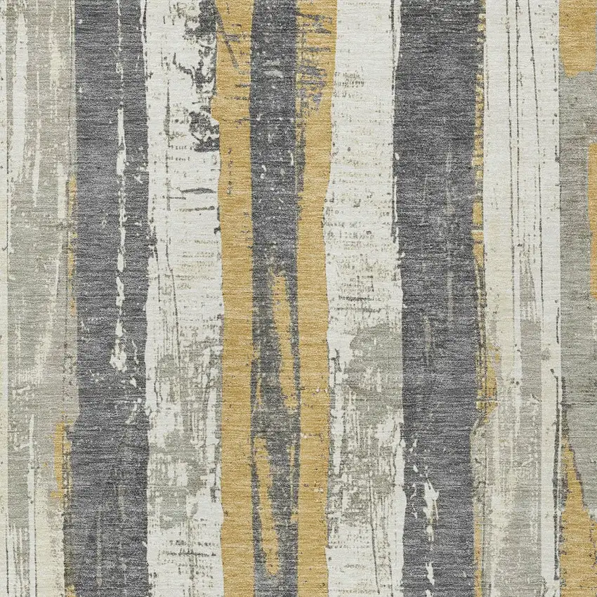 Gold And Gray Striped Washable Indoor Outdoor Area Rug Photo 7