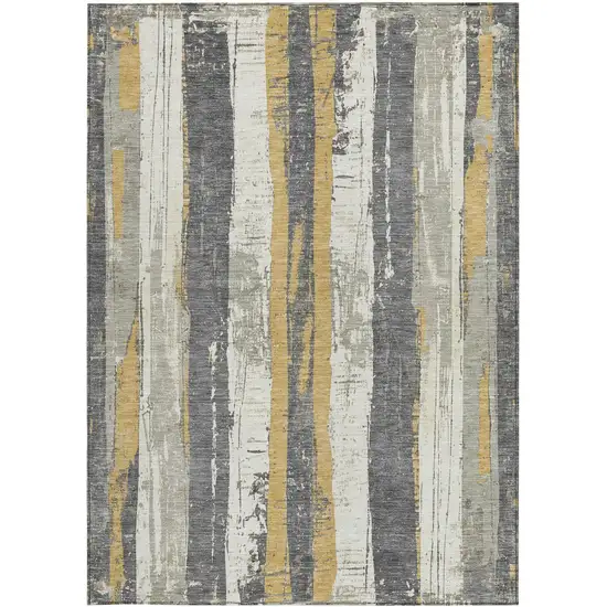 Gold And Gray Striped Washable Indoor Outdoor Area Rug Photo 1