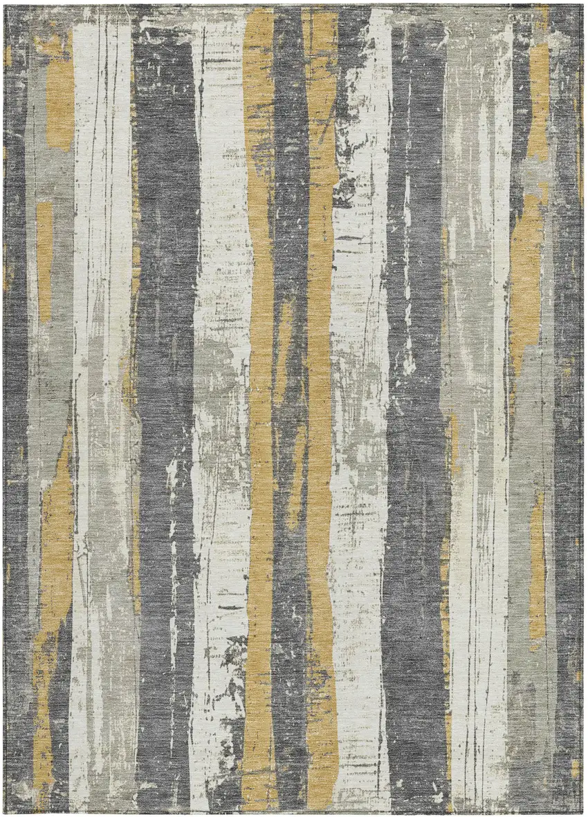 Gold And Gray Striped Washable Indoor Outdoor Area Rug Photo 1