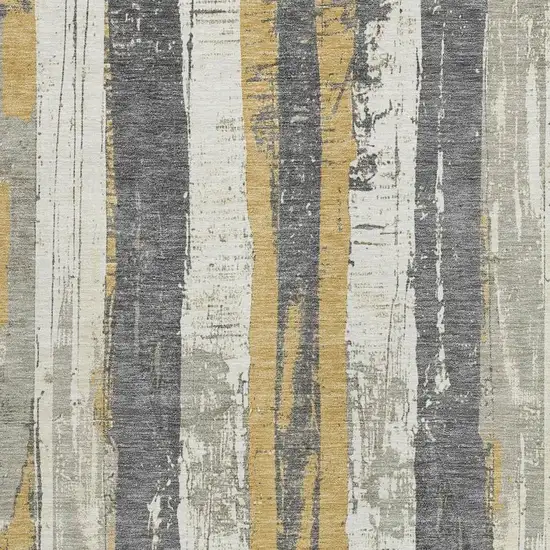 Gold And Gray Striped Washable Indoor Outdoor Area Rug Photo 3