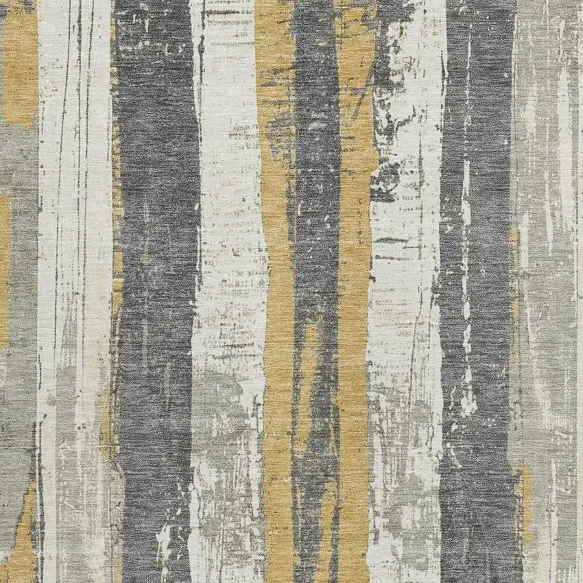 Gold And Gray Striped Washable Indoor Outdoor Area Rug Photo 3