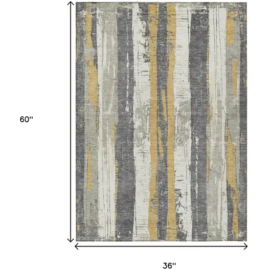 Gold And Gray Striped Washable Indoor Outdoor Area Rug Photo 9