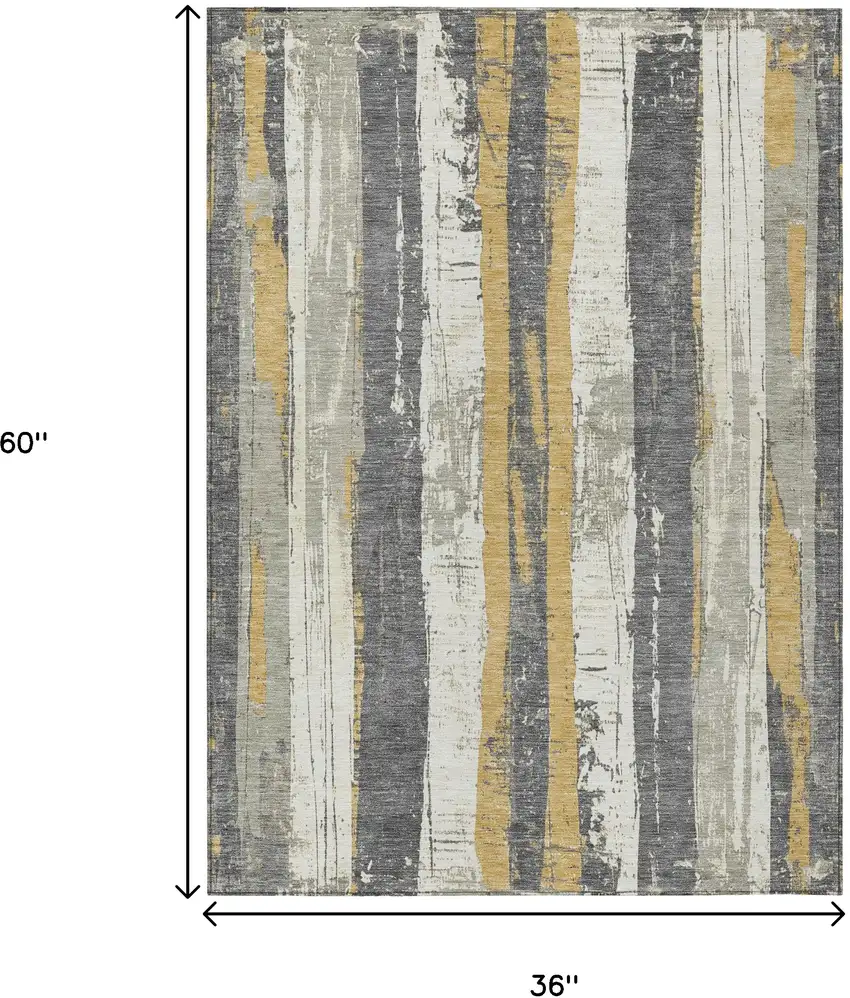 Gold And Gray Striped Washable Indoor Outdoor Area Rug Photo 9