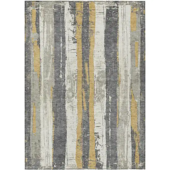 Gold And Gray Striped Washable Indoor Outdoor Area Rug Photo 1