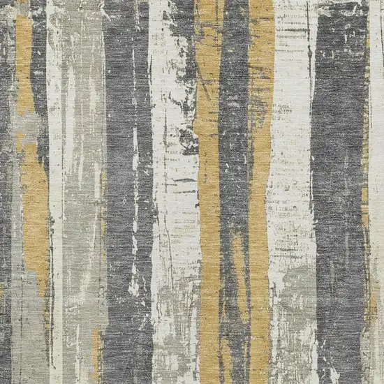 Gold And Gray Striped Washable Indoor Outdoor Area Rug Photo 3