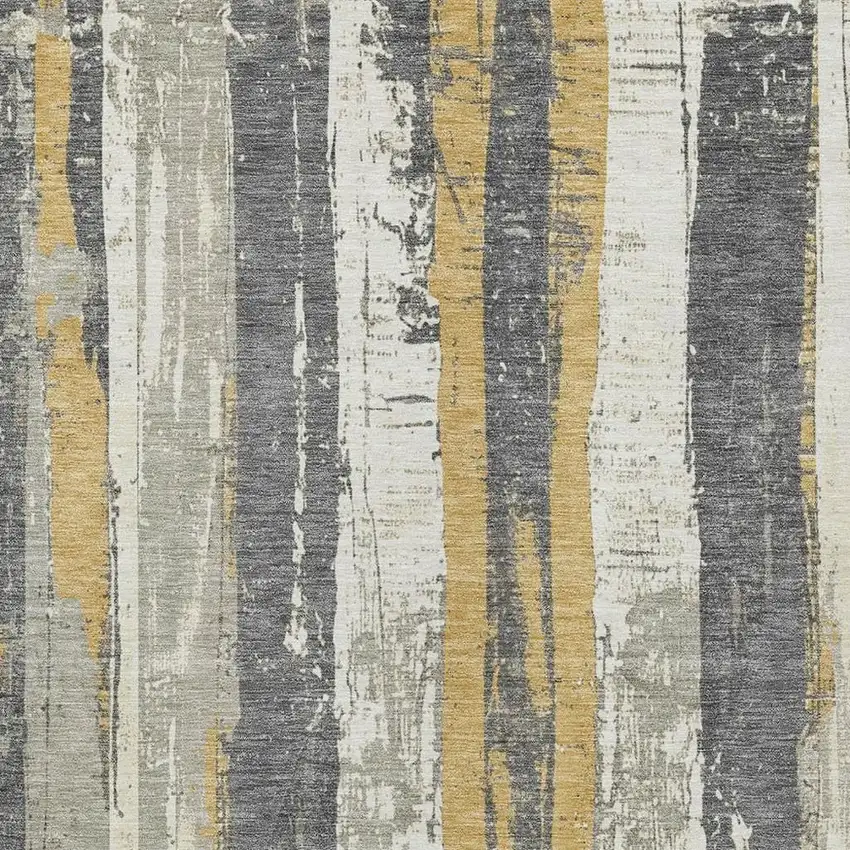 Gold And Gray Striped Washable Indoor Outdoor Area Rug Photo 3