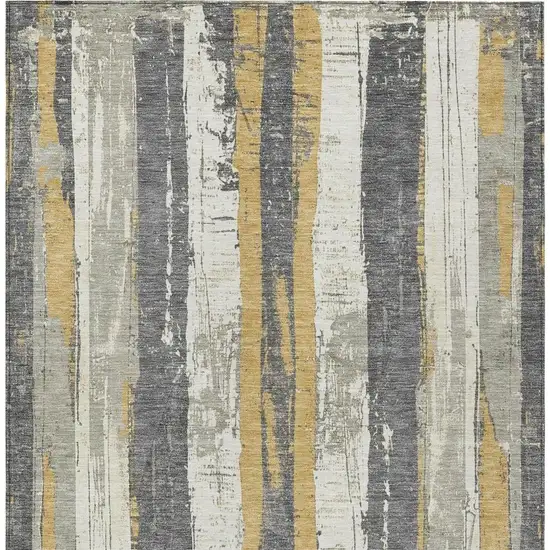 Gold And Gray Striped Washable Indoor Outdoor Area Rug Photo 4