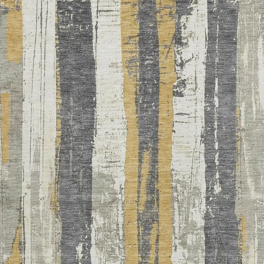 Gold And Gray Striped Washable Indoor Outdoor Area Rug Photo 3