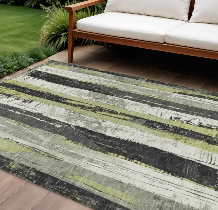 Gold And Gray Striped Washable Indoor Outdoor Area Rug Photo 2