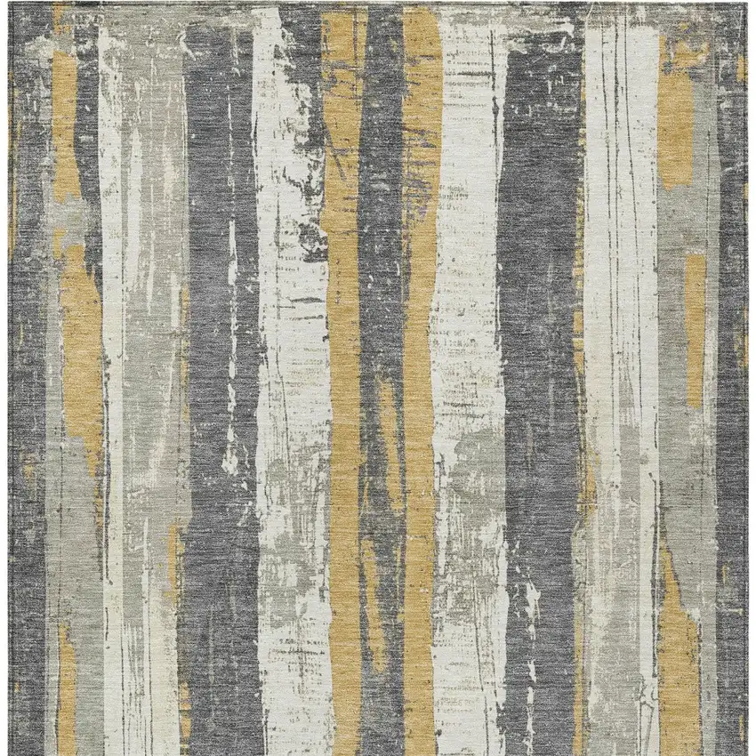 Gold And Gray Striped Washable Indoor Outdoor Area Rug Photo 7