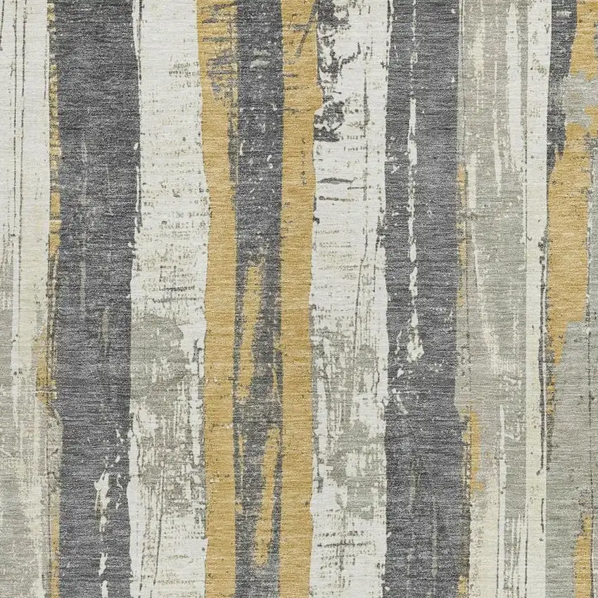 Gold And Gray Striped Washable Indoor Outdoor Area Rug Photo 3