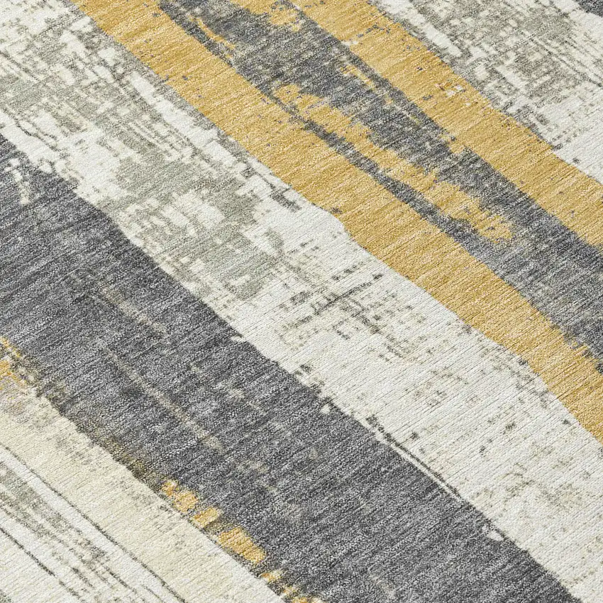 Gold And Gray Striped Washable Indoor Outdoor Area Rug Photo 8