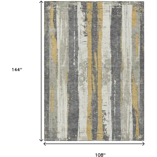 Gold And Gray Striped Washable Indoor Outdoor Area Rug Photo 9