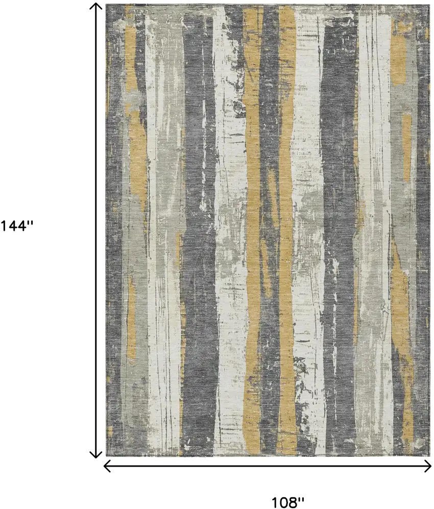 Gold And Gray Striped Washable Indoor Outdoor Area Rug Photo 9
