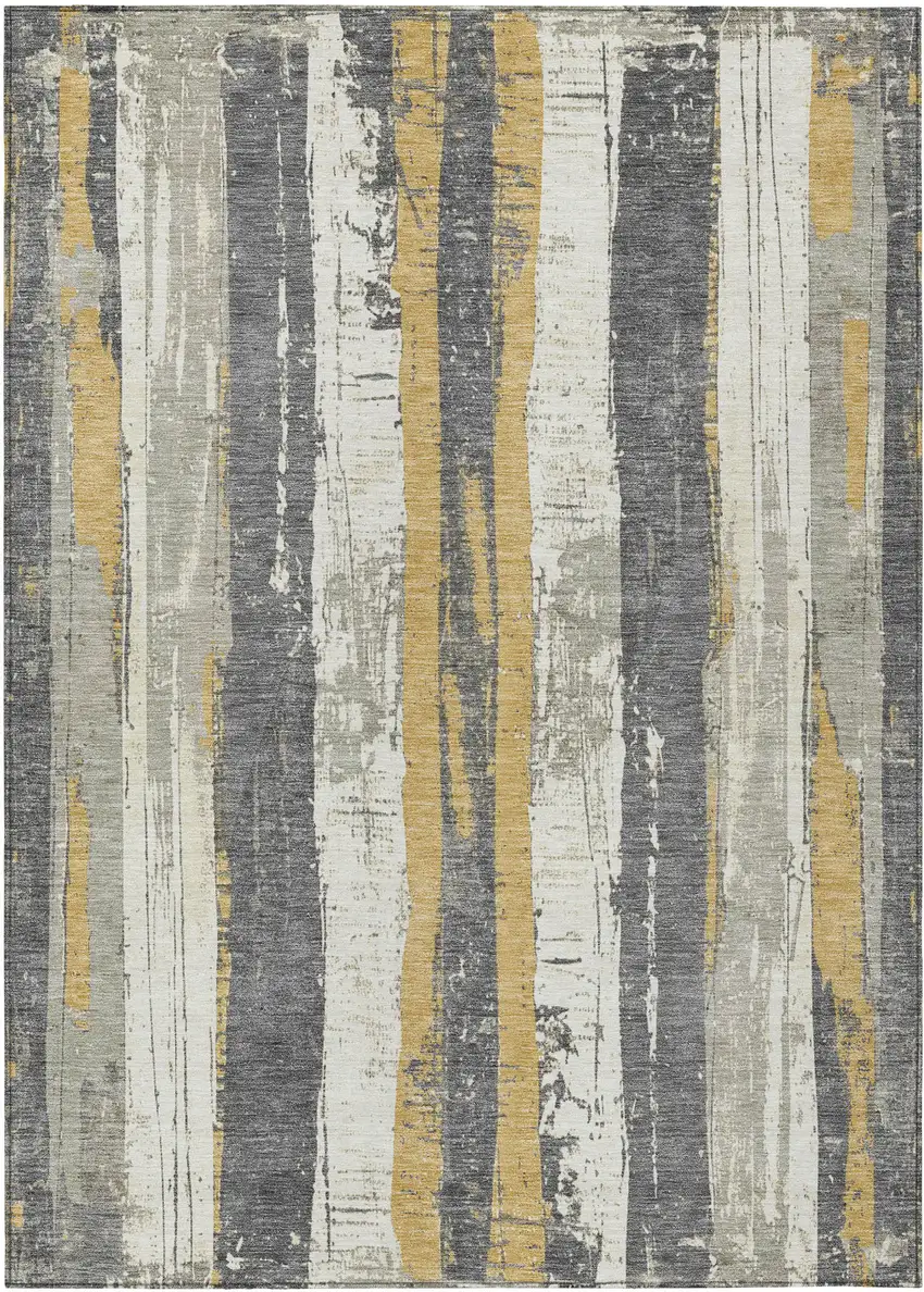 Gold And Gray Striped Washable Indoor Outdoor Area Rug Photo 9
