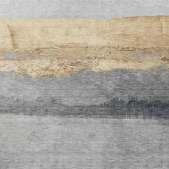 Gold And Gray Striped Washable Indoor Outdoor Area Rug Photo 3